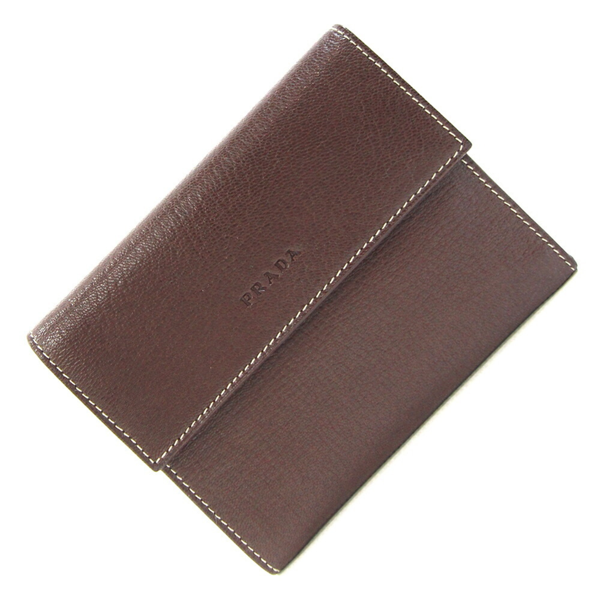 Prada Tri-Fold Wallet M170x Dark Brown Leather Compact For Women Prada